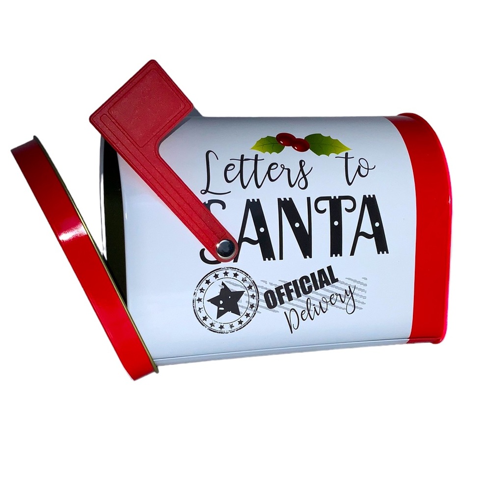 Letters to Santa Christmas Tin Tabletop Mailbox Decoration Red Official Delivery - Picture 8 of 11